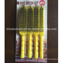 Brosse à pince en acier de 4 pièces en plastique jaune (YY-520)